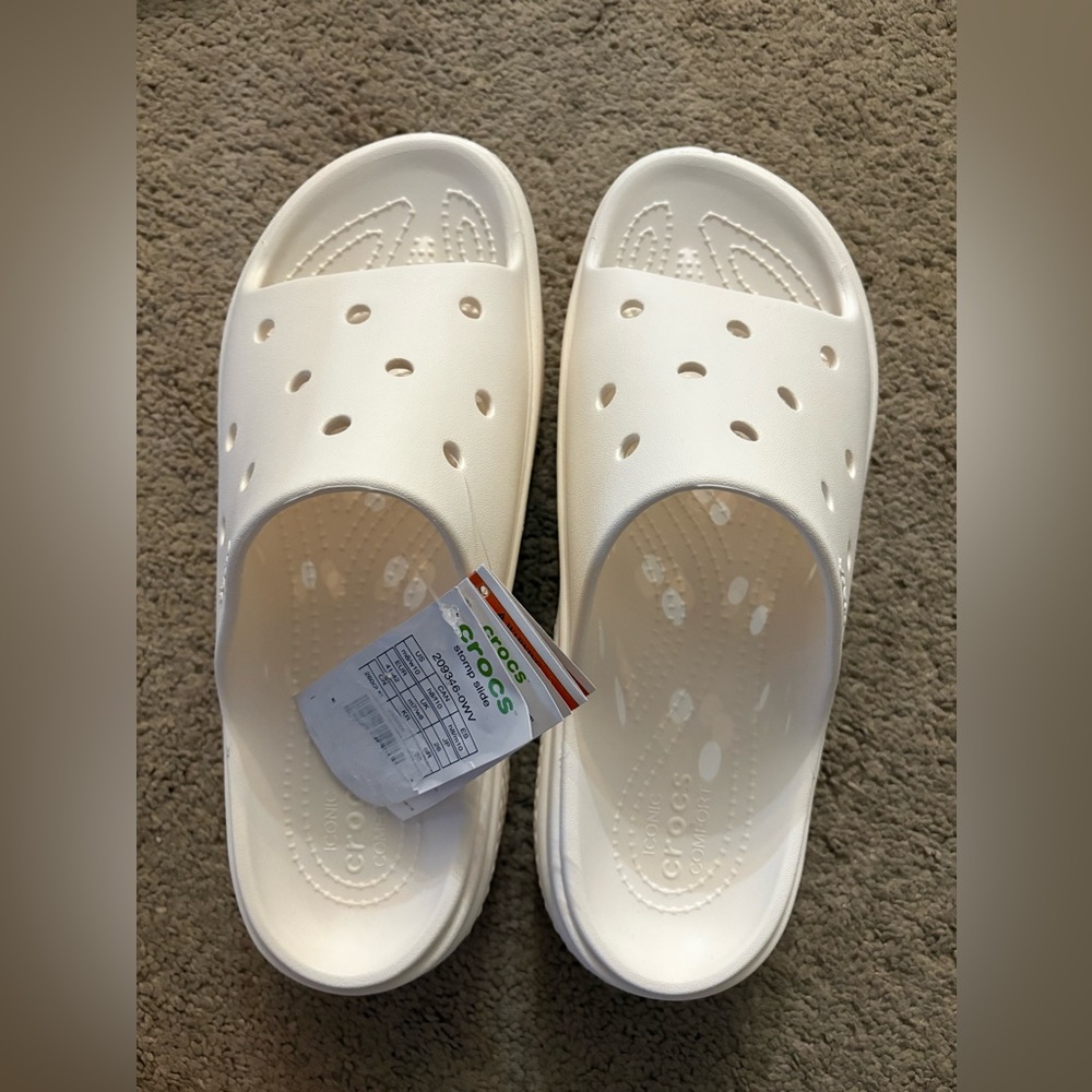 NWT Crocs White Stomp Platform Slides Women’s Size 10 Mens size 8